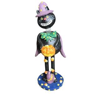 Christmas‎ Tree Shops Halloween Black Cat Bobblehead Wizard Pumpkin Figurine